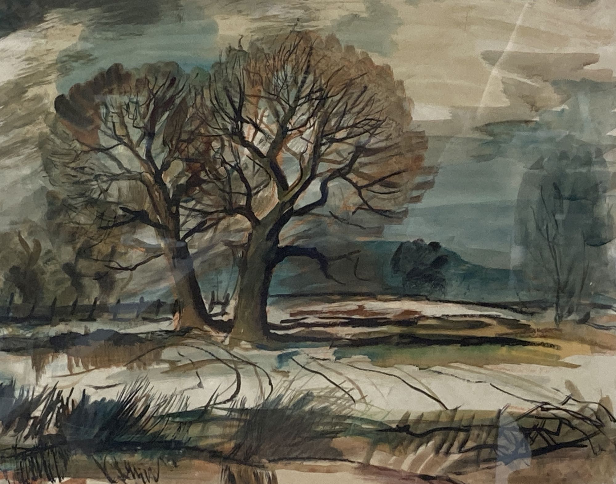 Rowland Suddaby (1912-1973), watercolour, Trees in a landscape, Studio stamp, 32 x 40cm
